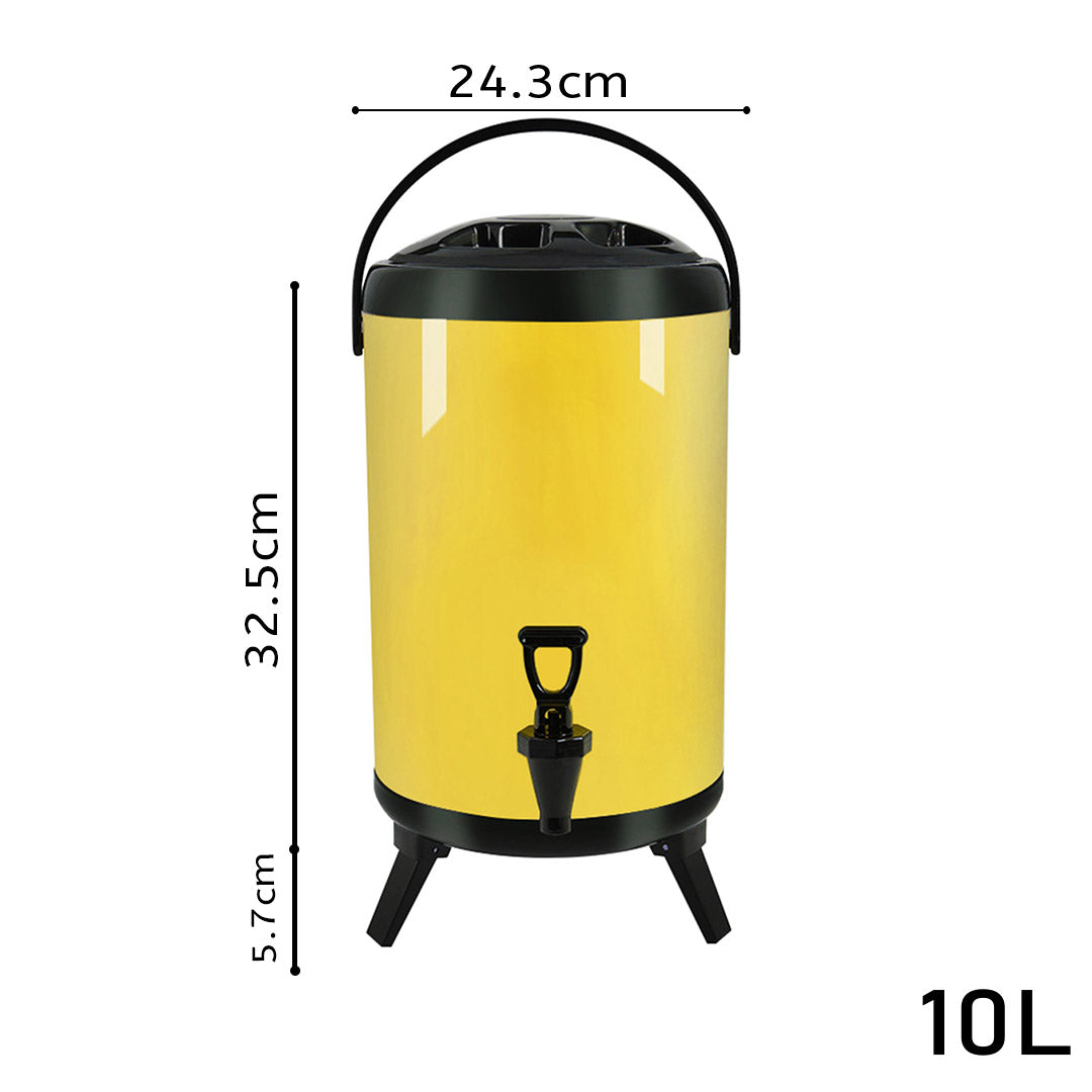 Soga 4 X 10 L Stainless Steel Insulated Milk Tea Barrel Hot And Cold Beverage Dispenser Container With Faucet Yellow
