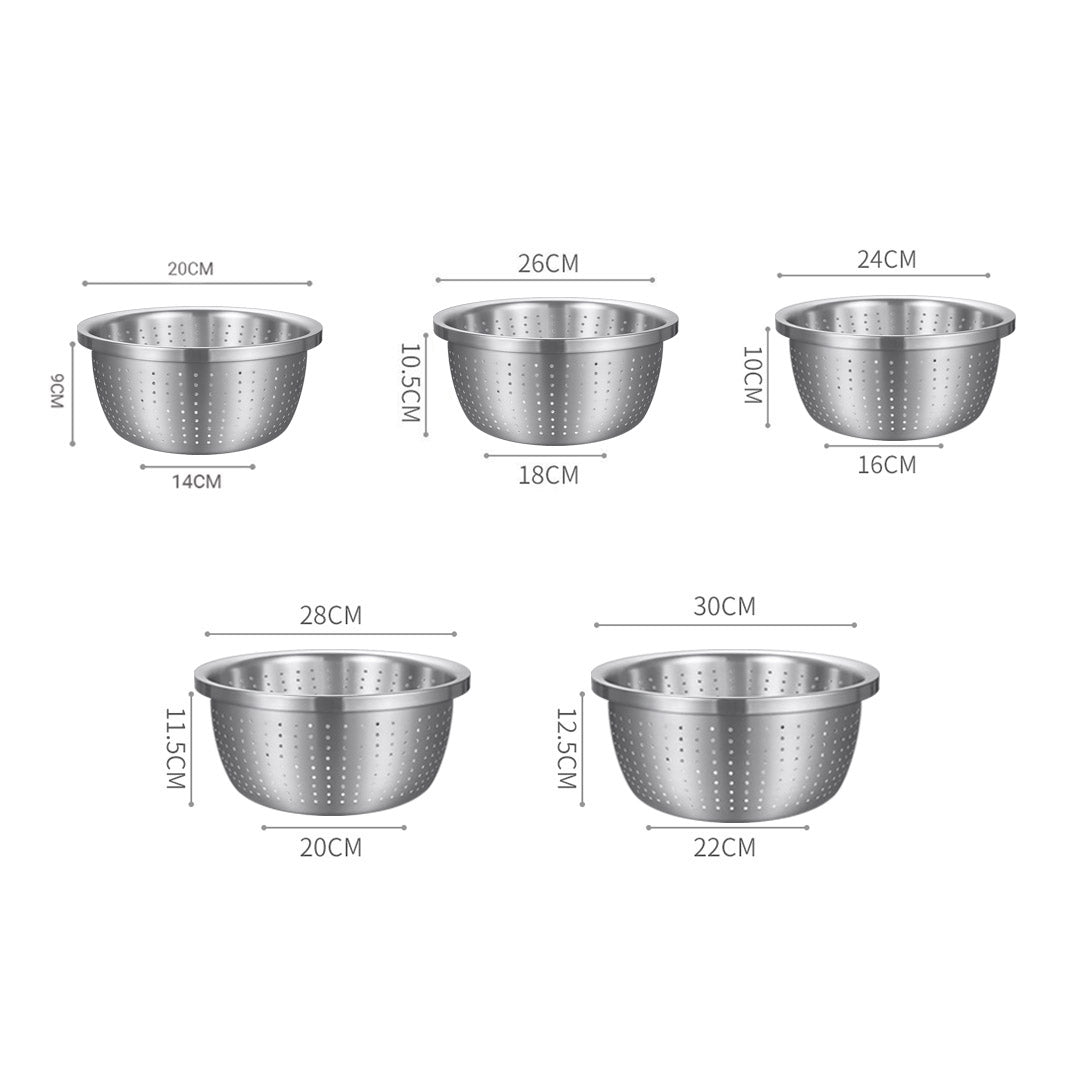 Soga 2 X Stainless Steel Nesting Basin Colander Perforated Kitchen Sink Washing Bowl Metal Basket Strainer Set Of 5