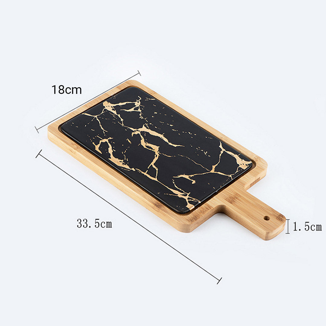 Soga 33.5cm Black Square Wooden Serving Tray Slate Steak Serving Platter Chopping Board Paddle Home Decor