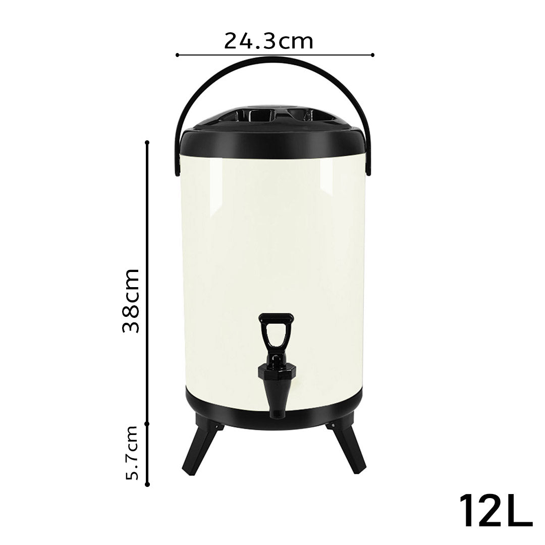 Soga 4 X 12 L Stainless Steel Insulated Milk Tea Barrel Hot And Cold Beverage Dispenser Container With Faucet White