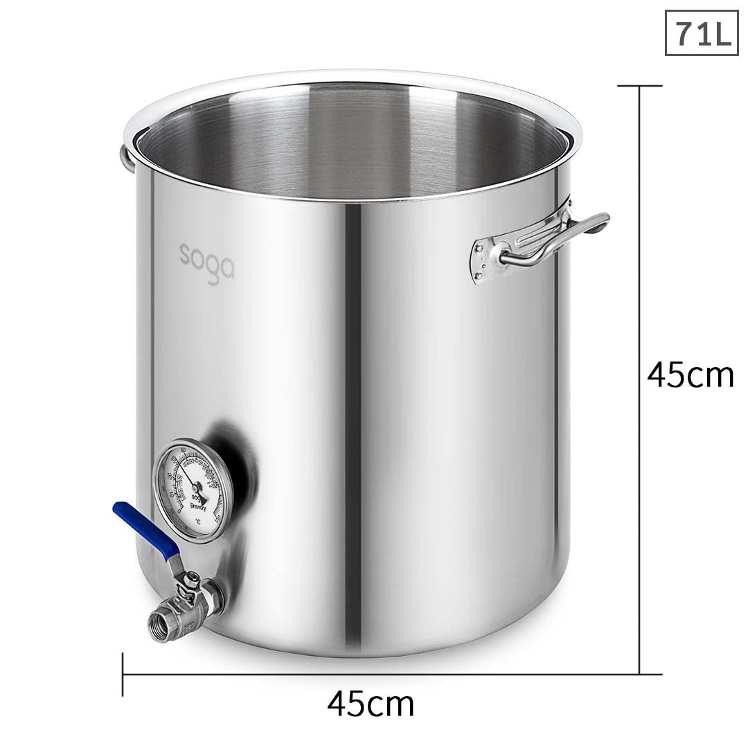 Soga Stainless Steel 71 L No Lid Brewery Pot With Beer Valve 45*45cm