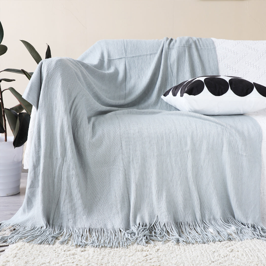 Grey Acrylic Knitted Throw Blanket Solid Fringed Warm Cozy Woven Cover Couch Bed Sofa Home Decor