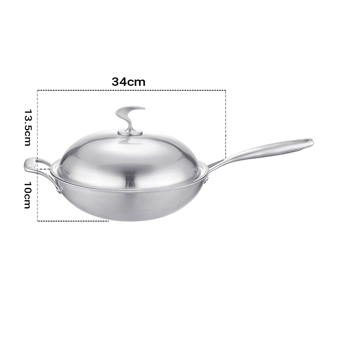 Soga 18/10 Stainless Steel Fry Pan 34cm Frying Pan Top Grade Skillet With Helper Handle And Lid