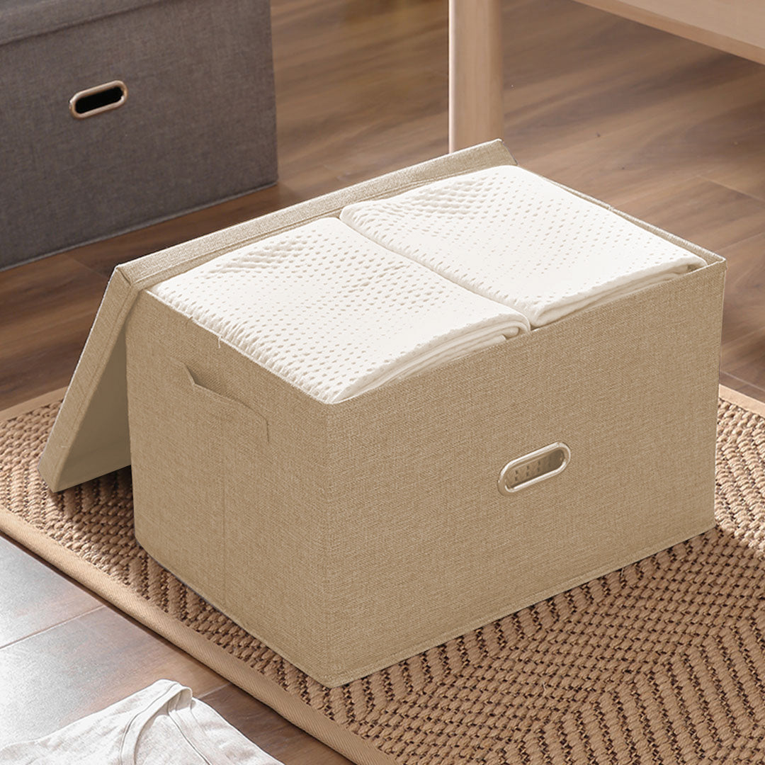 Beige Large Foldable Canvas Storage Box Cube Clothes Basket Organiser Home Decorative Box