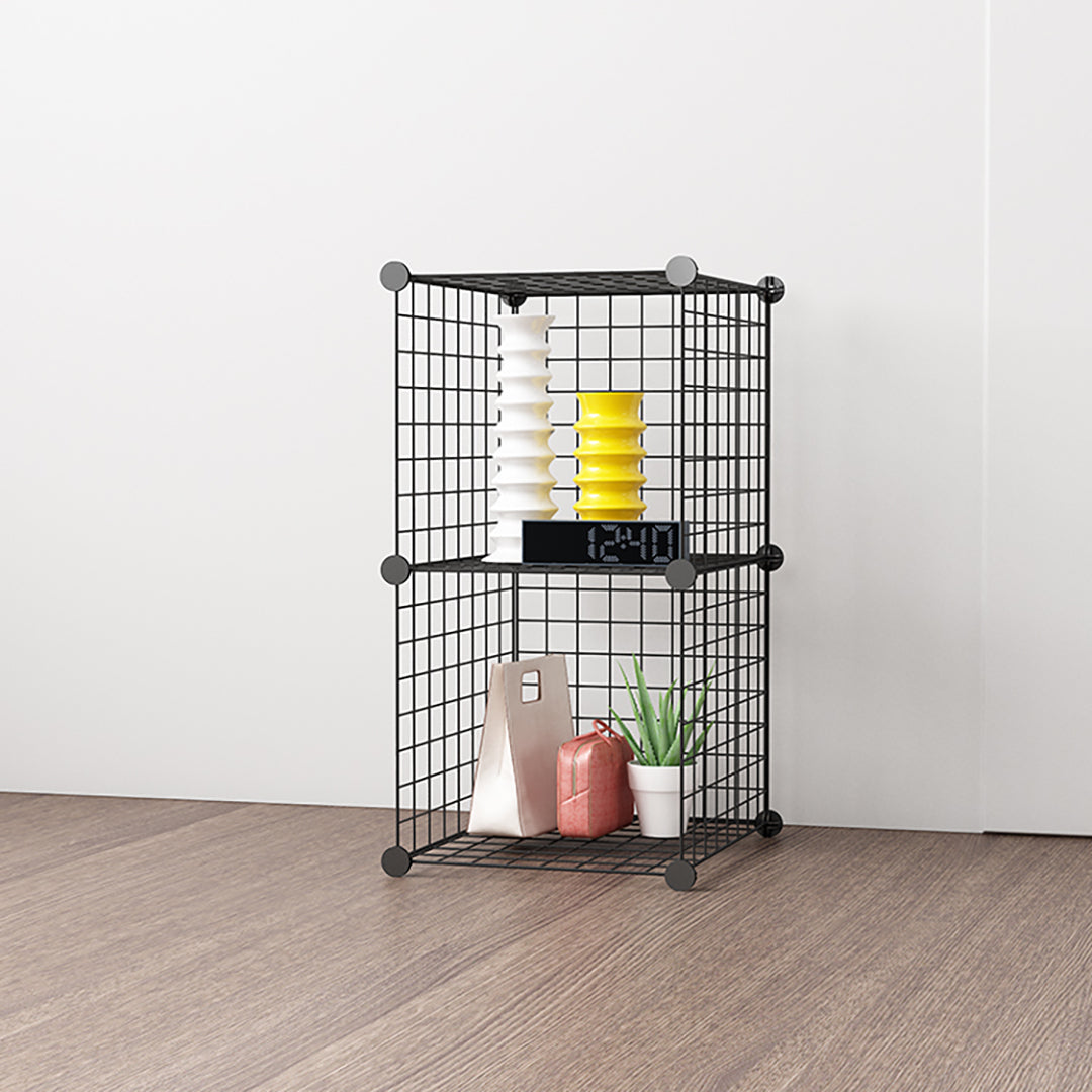 Black Portable 2 Tier Cube Storage Organiser Foldable DIY Modular Grid Space Saving Shelf