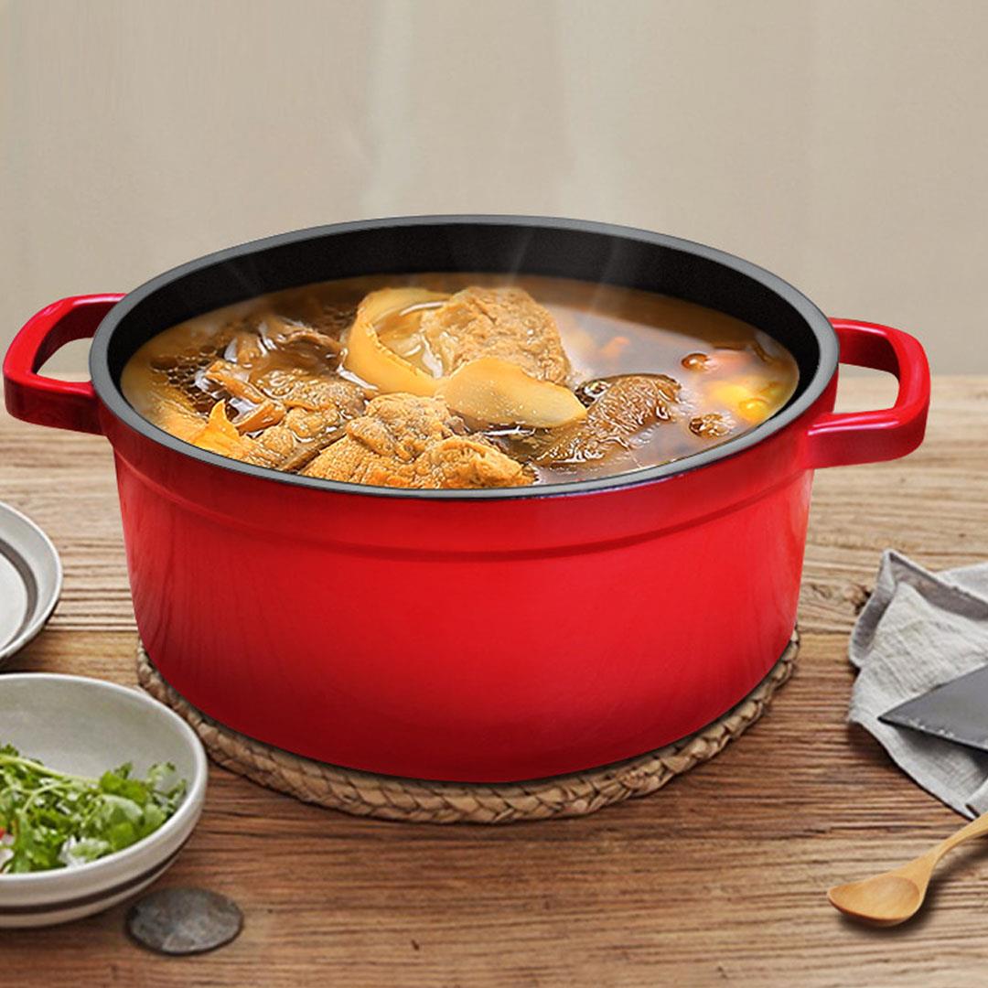 Cast Iron 24cm Enamel Porcelain Stewpot Casserole Stew Cooking Pot With Lid 3.6L Orange