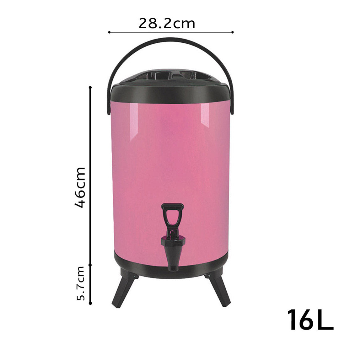 Soga 4 X 16 L Stainless Steel Insulated Milk Tea Barrel Hot And Cold Beverage Dispenser Container With Faucet Pink