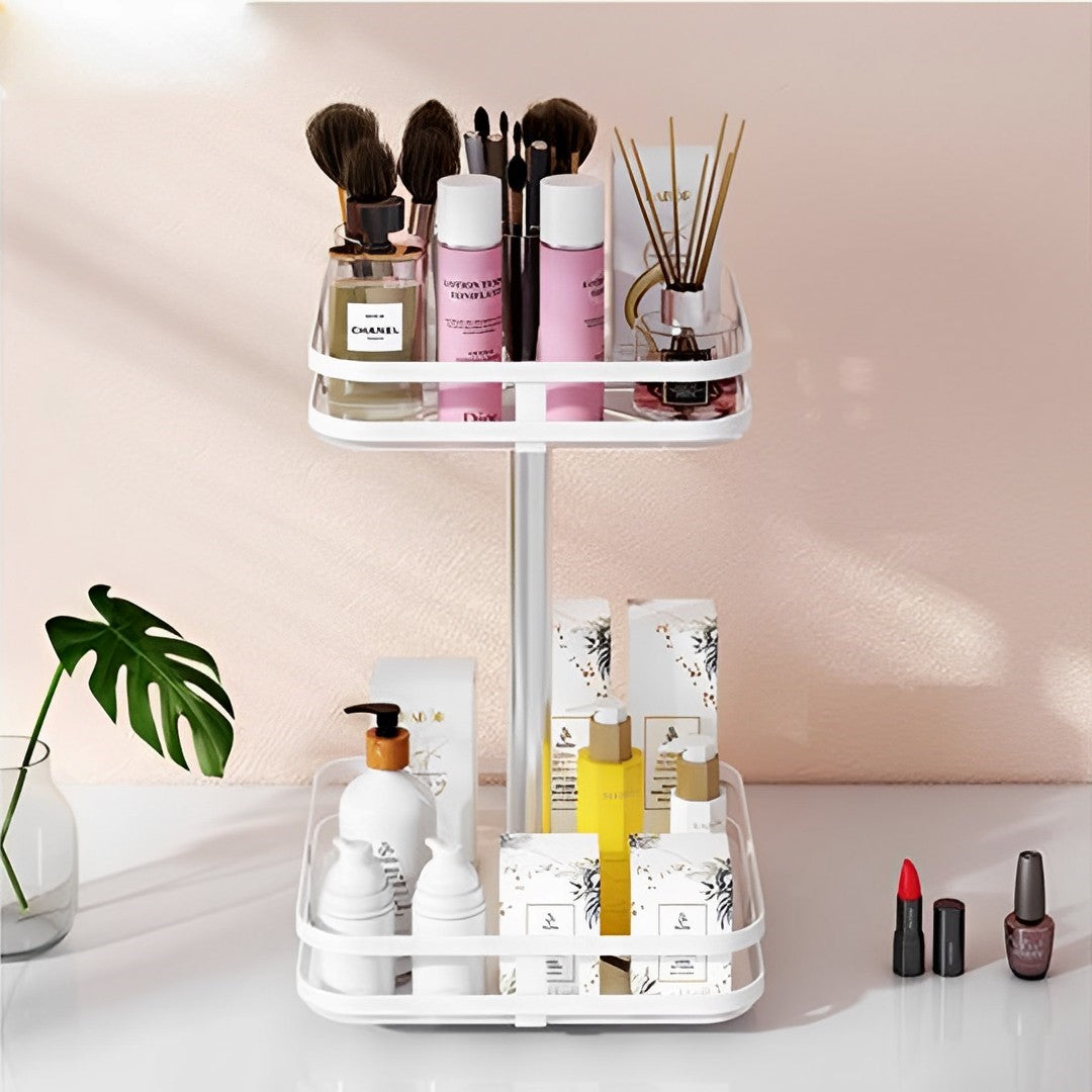 2X 2 Tier Steel White Square Rotating Multi-Function Kitchen Portable Storage Spice Seasoning Kitchen Countertop Organiser Shelf