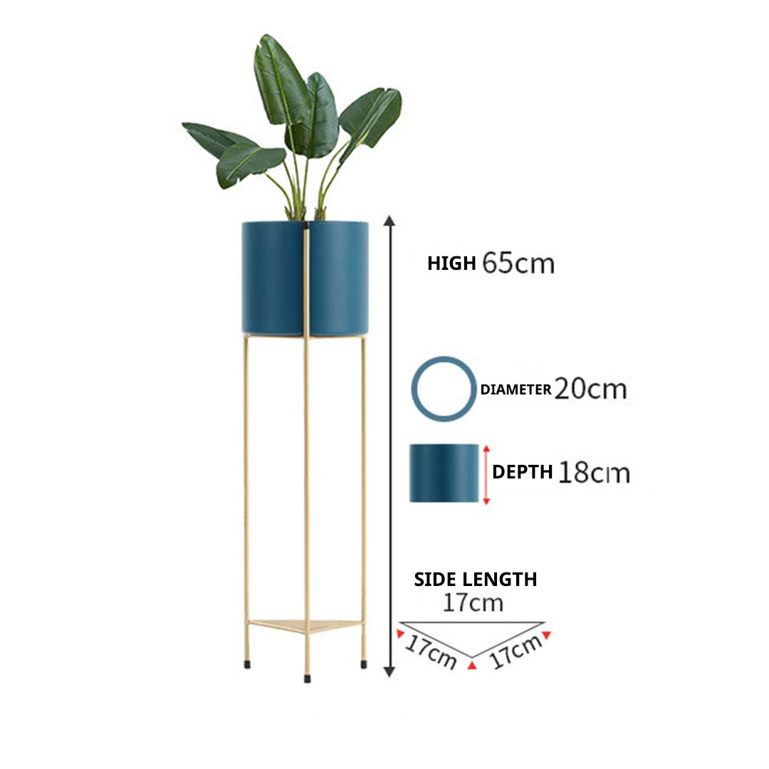 Soga 2 X 2 Layer 65cm Gold Metal Plant Stand With Blue Flower Pot Holder Corner Shelving Rack Indoor Display
