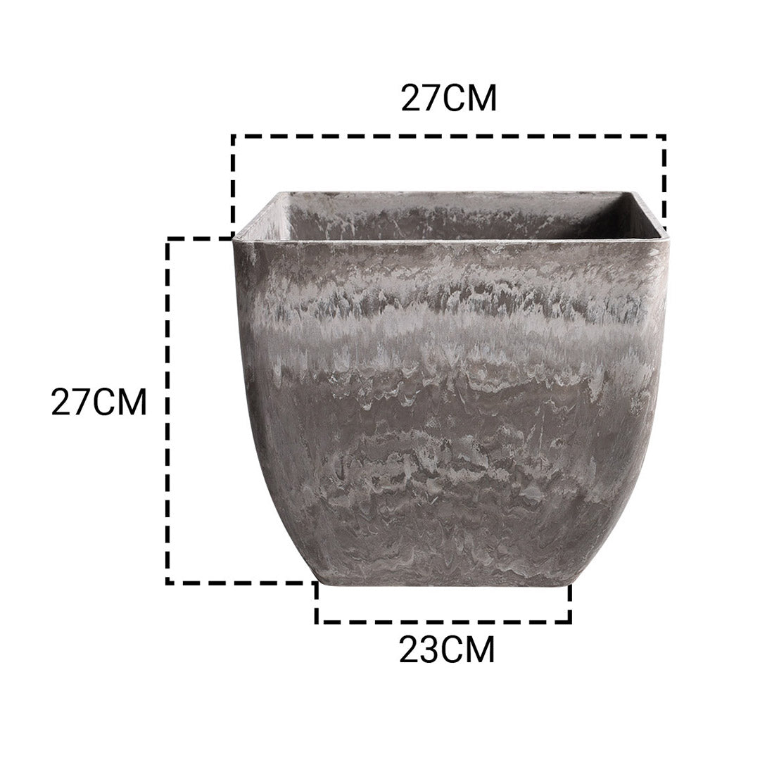 Soga 27cm Rock Grey Square Resin Plant Flower Pot In Cement Pattern Planter Cachepot For Indoor Home Office