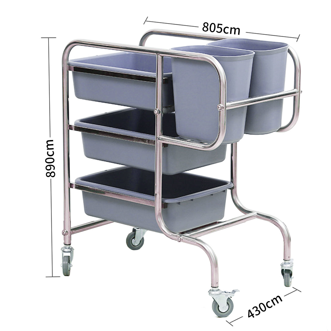 Soga 2 X 3 Tier Food Trolley Food Waste Cart Five Buckets Kitchen Food Utility 80x43x89cm Round