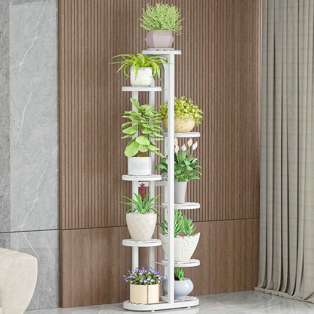 Soga 2 X 8 Tier 9 Pots White Round Metal Plant Rack Flowerpot Storage Display Stand Holder Home Garden Decor