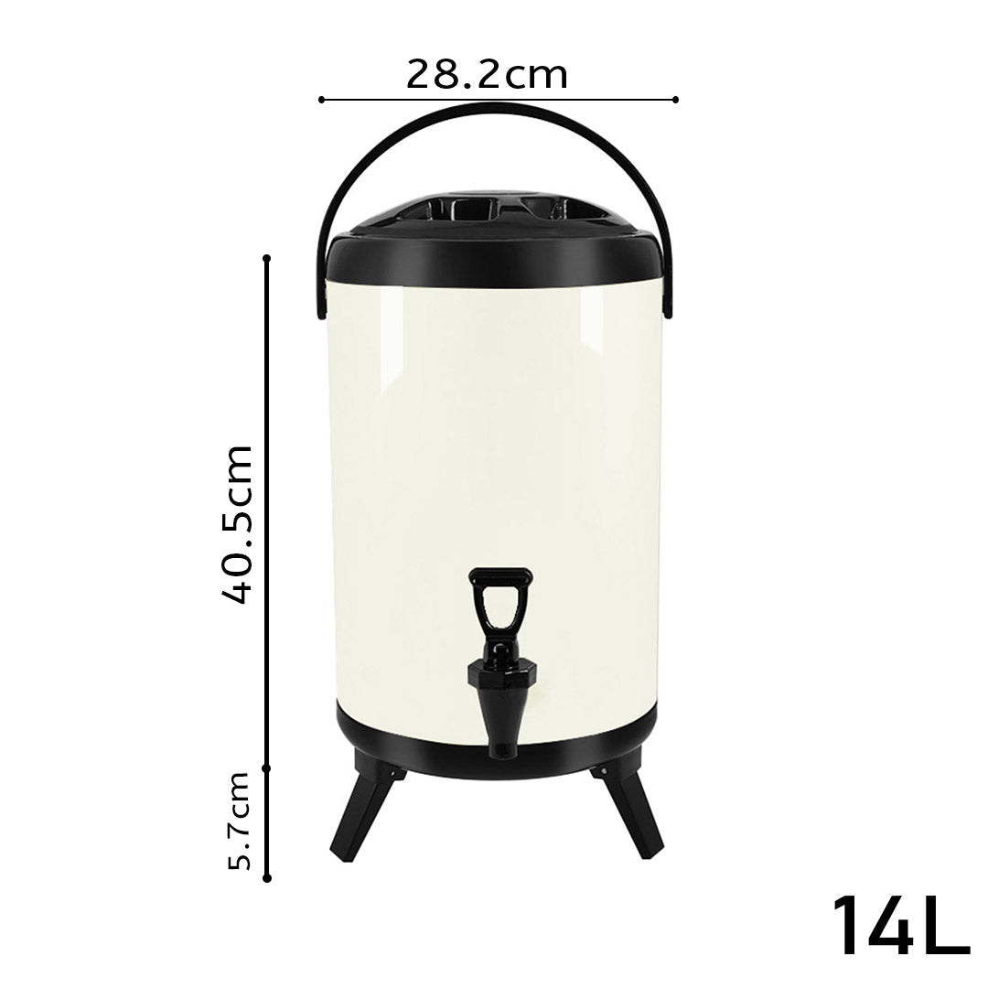 Soga 8 X 14 L Stainless Steel Insulated Milk Tea Barrel Hot And Cold Beverage Dispenser Container With Faucet White
