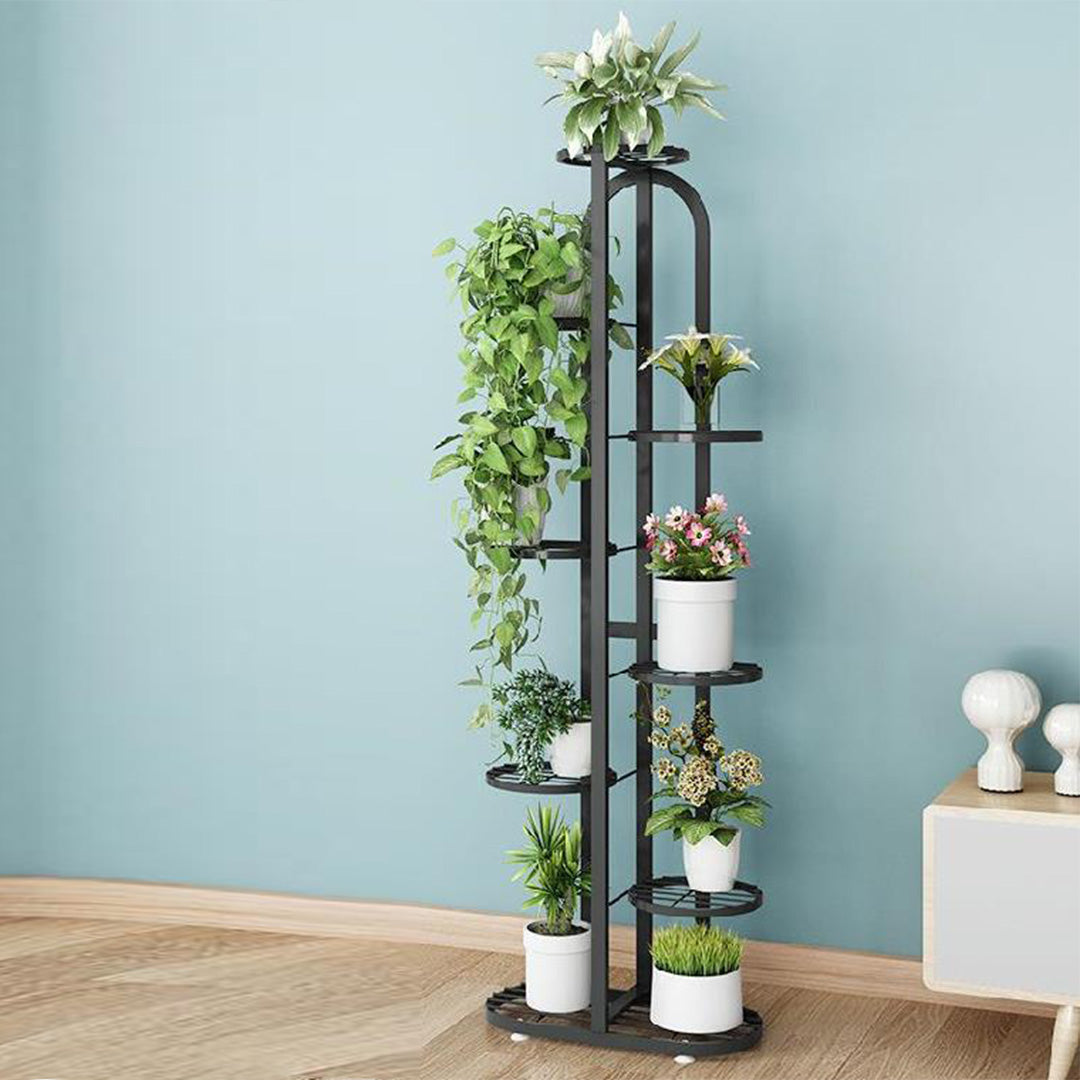 Soga 8 Tier 9 Pots Black Round Metal Plant Rack Flowerpot Storage Display Stand Holder Home Garden Decor