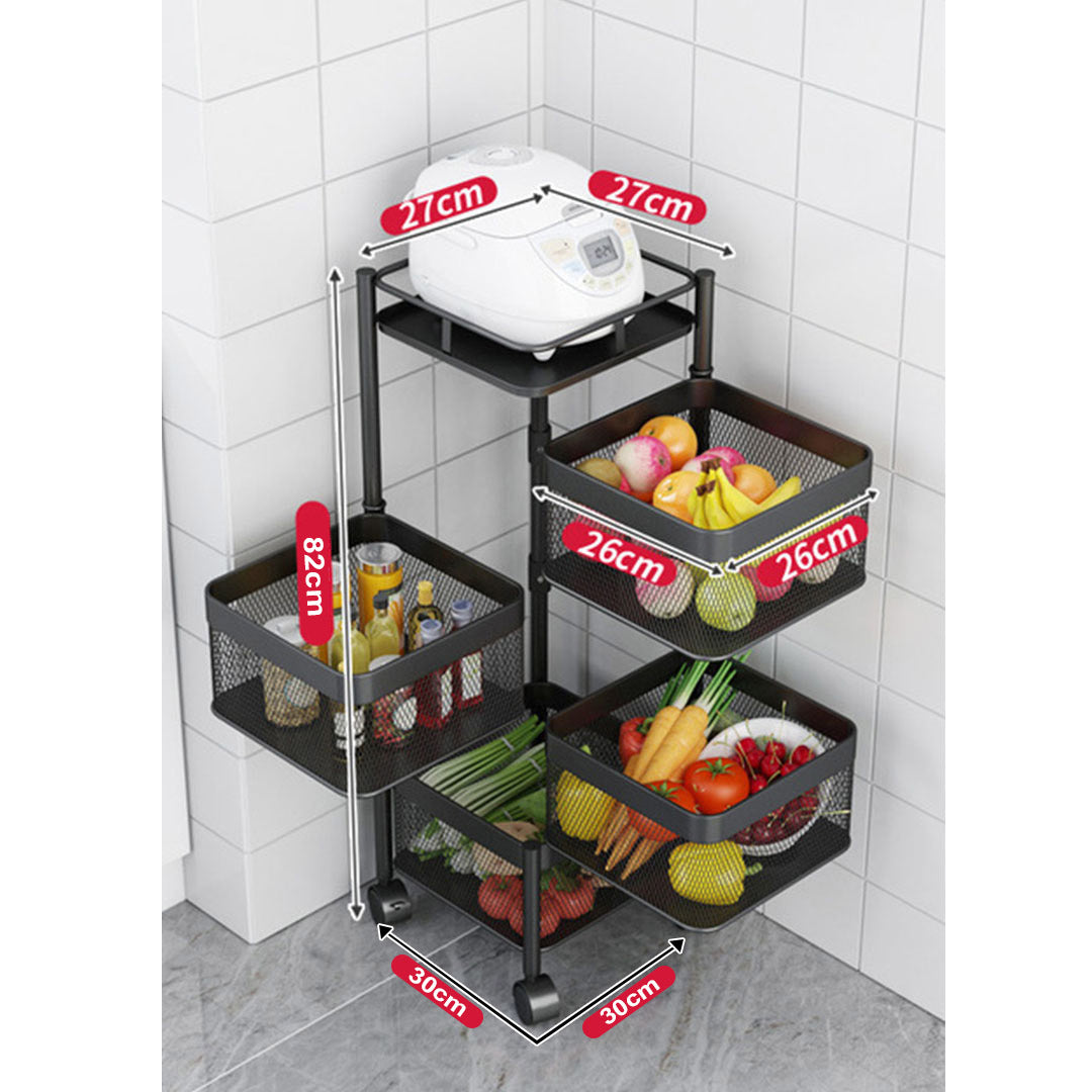 Soga 4 Tier Steel Square Rotating Kitchen Cart Multi Functional Shelves Portable Storage Organizer With Wheels