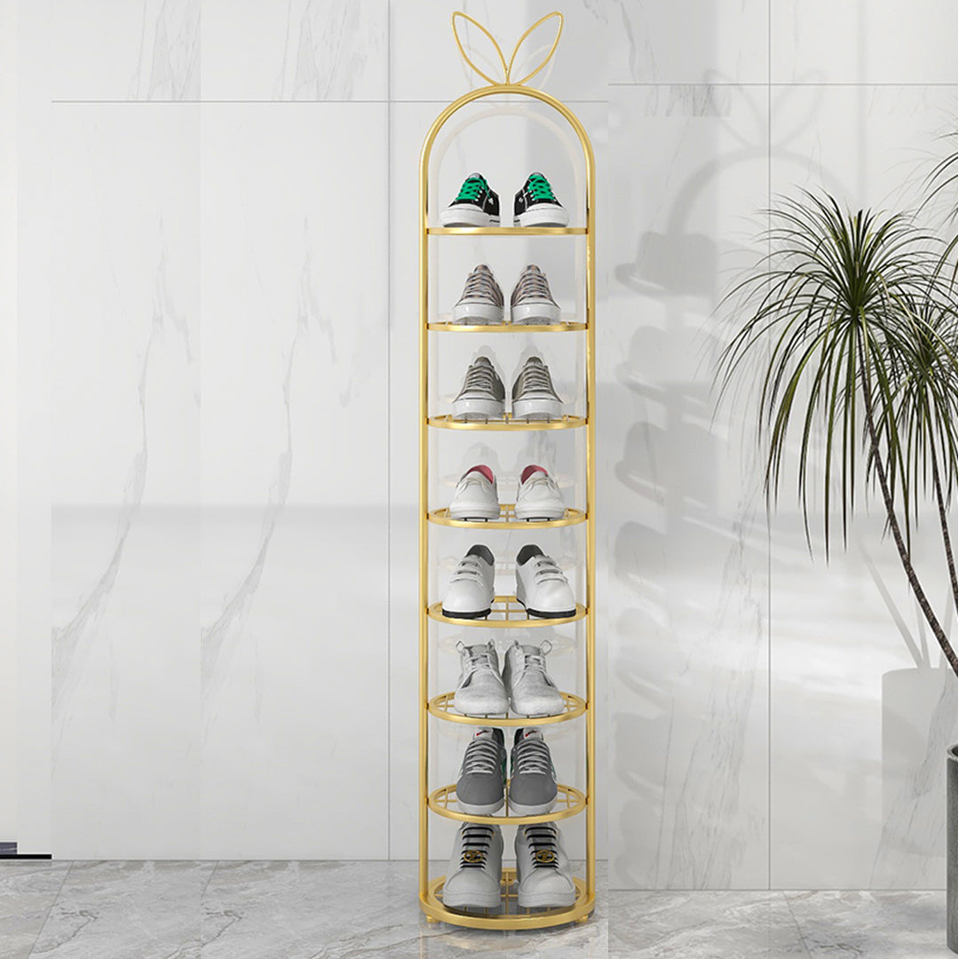 7 Tier Bunny Ears Shape Gold Plated Metal Shoe Organizer Space Saving Portable Footwear Storage Shelf