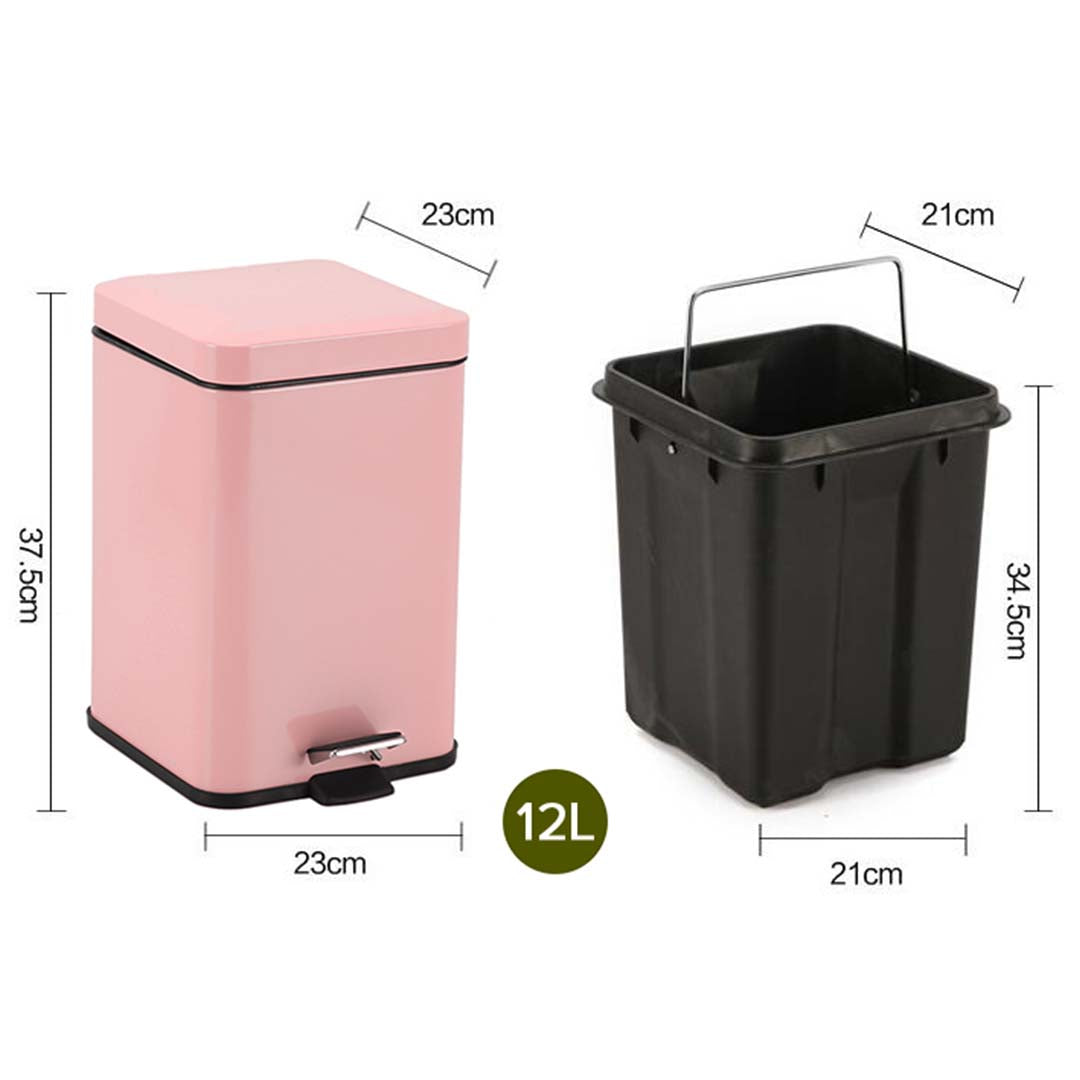 Soga Foot Pedal Stainless Steel Rubbish Recycling Garbage Waste Trash Bin Square 12 L Pink