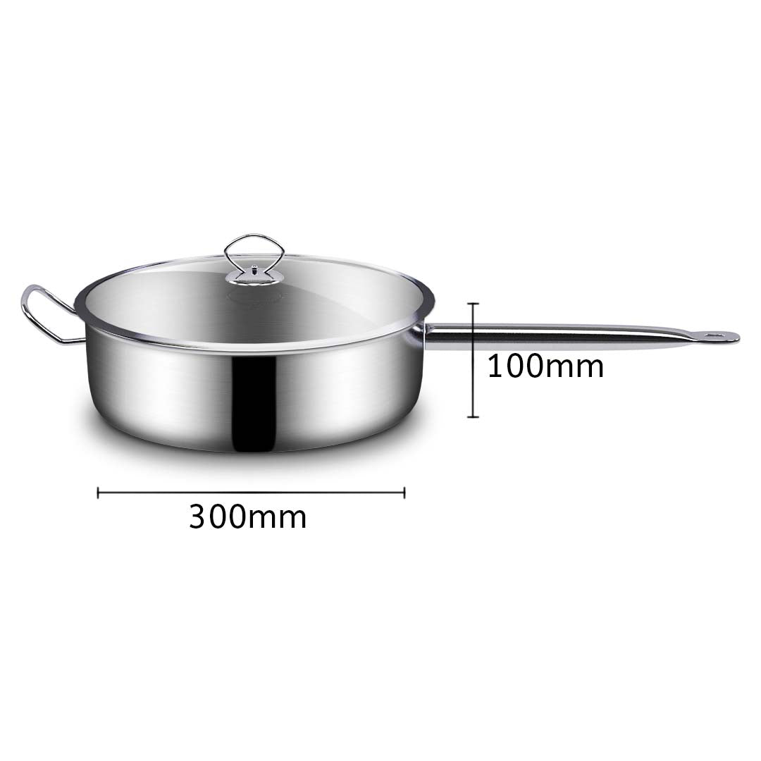 Soga 30cm Stainless Steel Saucepan Sauce Pan With Glass Lid And Helper Handle Triple Ply Base Cookware