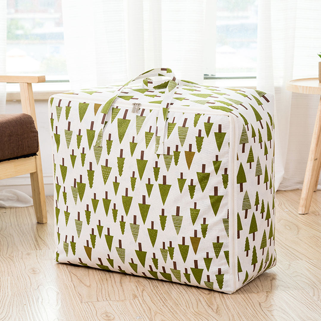 Green Pine Tree Super Large Storage Luggage Bag Double Zipper Foldable Travel Organiser Essentials