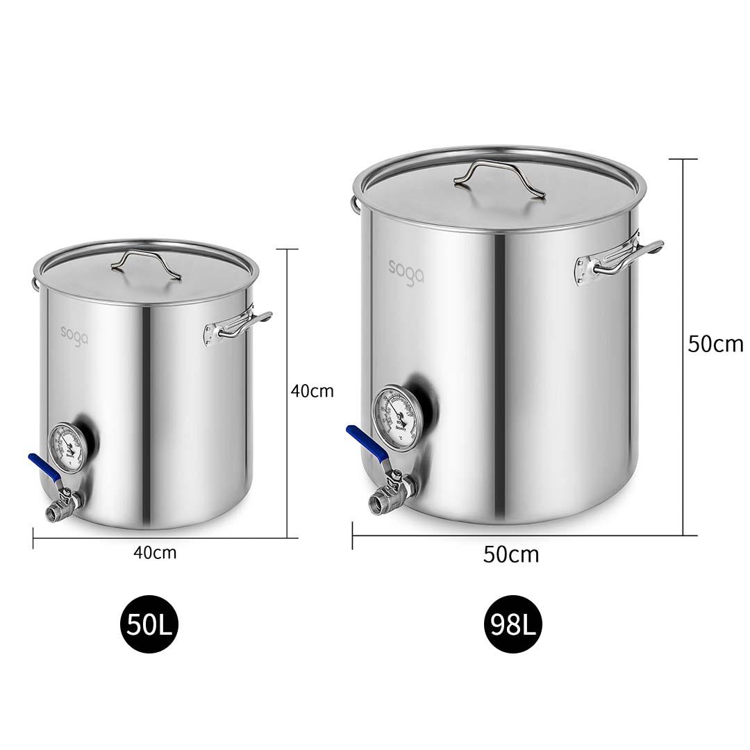 Soga Stainless Steel Brewery Pot 50 L 98 L With Beer Valve 40 Cm 50 Cm
