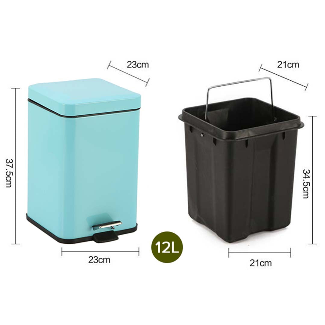 Soga Foot Pedal Stainless Steel Rubbish Recycling Garbage Waste Trash Bin Square 12 L Blue