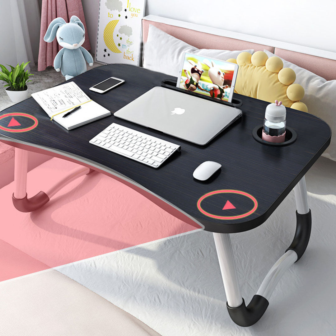 2X Black Portable Bed Table Adjustable Foldable Bed Sofa Study Table Laptop Mini Desk with Notebook Stand Cup Slot Home Decor