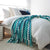 220cm Blue Zigzag Striped Throw Blanket Acrylic Wave Knitted Fringed Woven Cover Couch Bed Sofa Home Decor