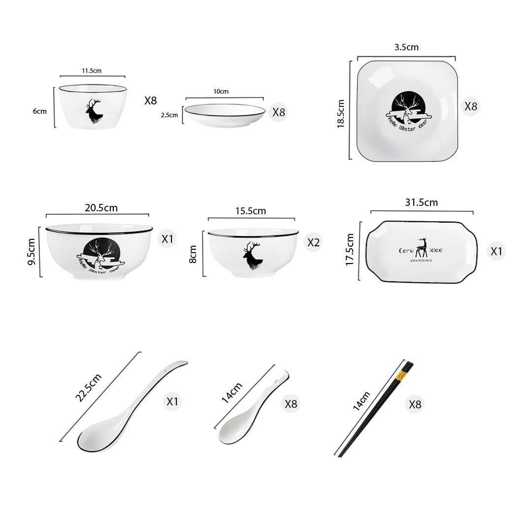 Soga White Antler Printed Ceramic Dinnerware Set Crockery Soup Bowl Plate Server Kitchen Home Decor Set Of 28