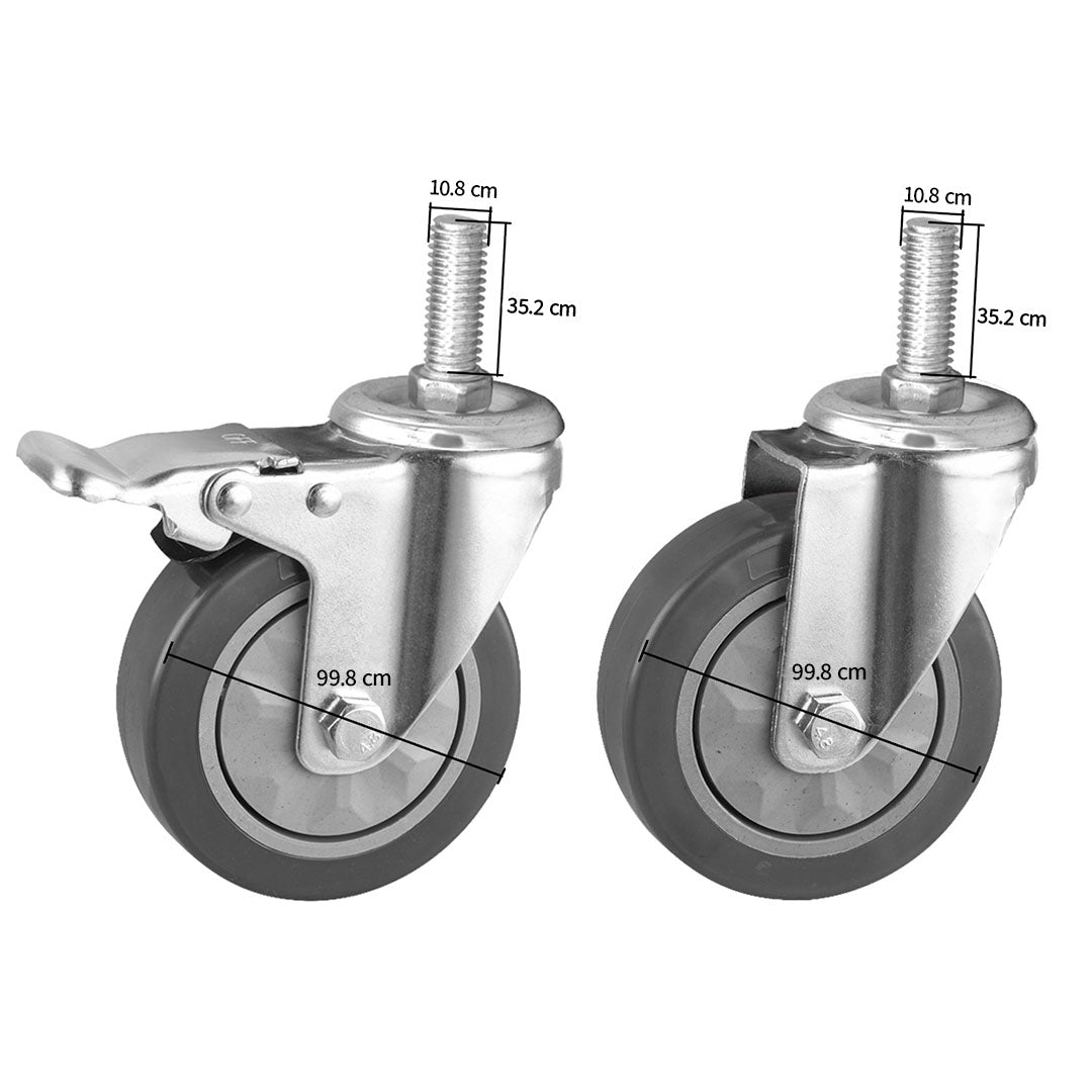 4" Heavy Duty Polyurethane Swivel Castor Wheels with 2 Lock Brakes Casters