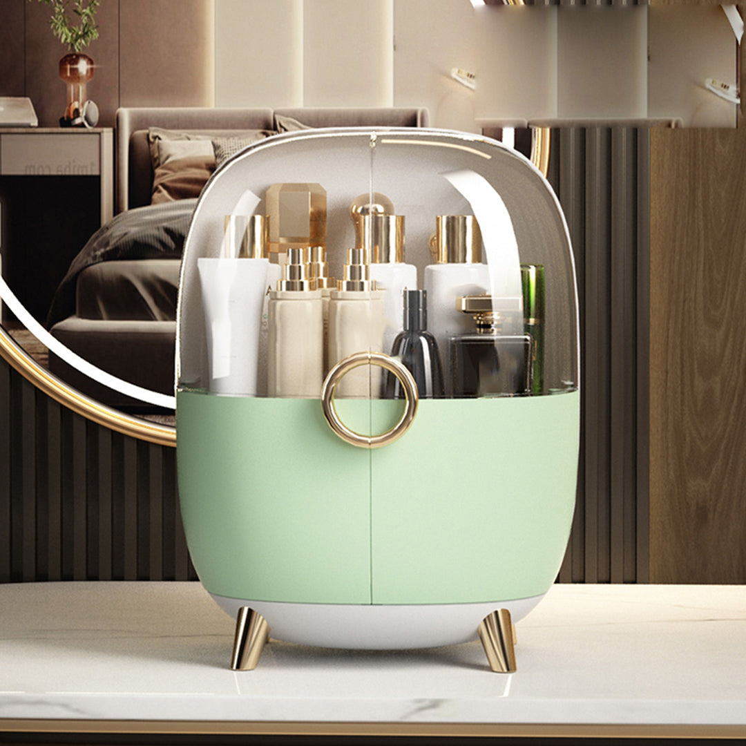 Green Transparent Countertop Makeup Organiser Cosmetic Storage Waterproof Dustproof Bathroom Skincare Holder with Lid