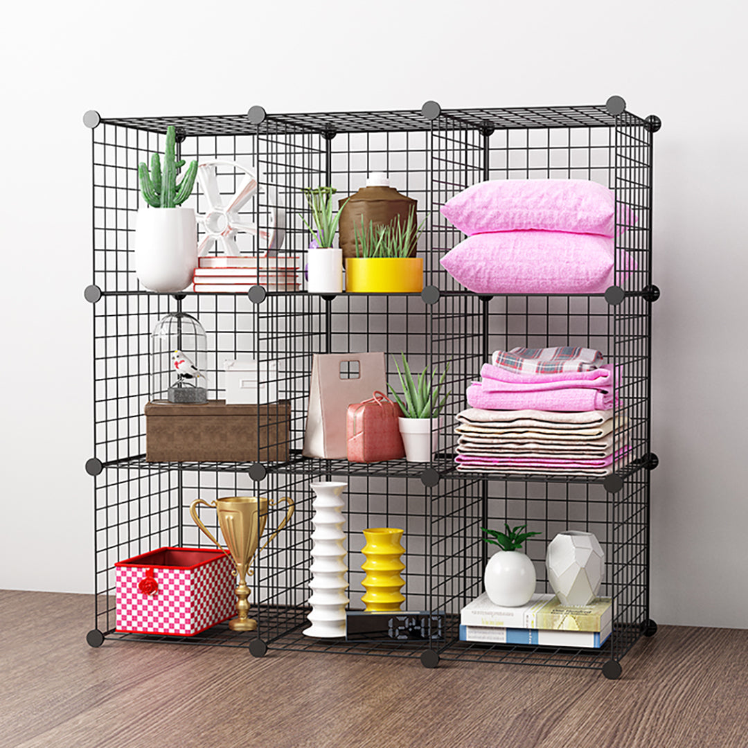Black Portable 9-Cube Storage Organiser Foldable DIY Modular Grid Space Saving Shelf