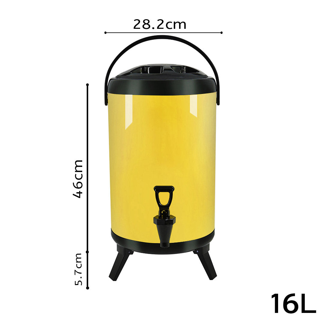 Soga 8 X 16 L Stainless Steel Insulated Milk Tea Barrel Hot And Cold Beverage Dispenser Container With Faucet Yellow