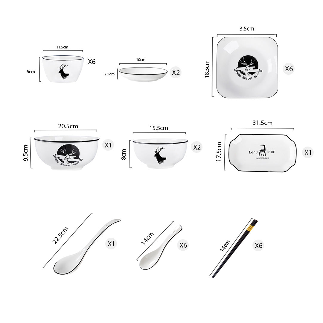 Soga White Antler Printed Ceramic Dinnerware Set Crockery Soup Bowl Plate Server Kitchen Home Decor Set Of 20