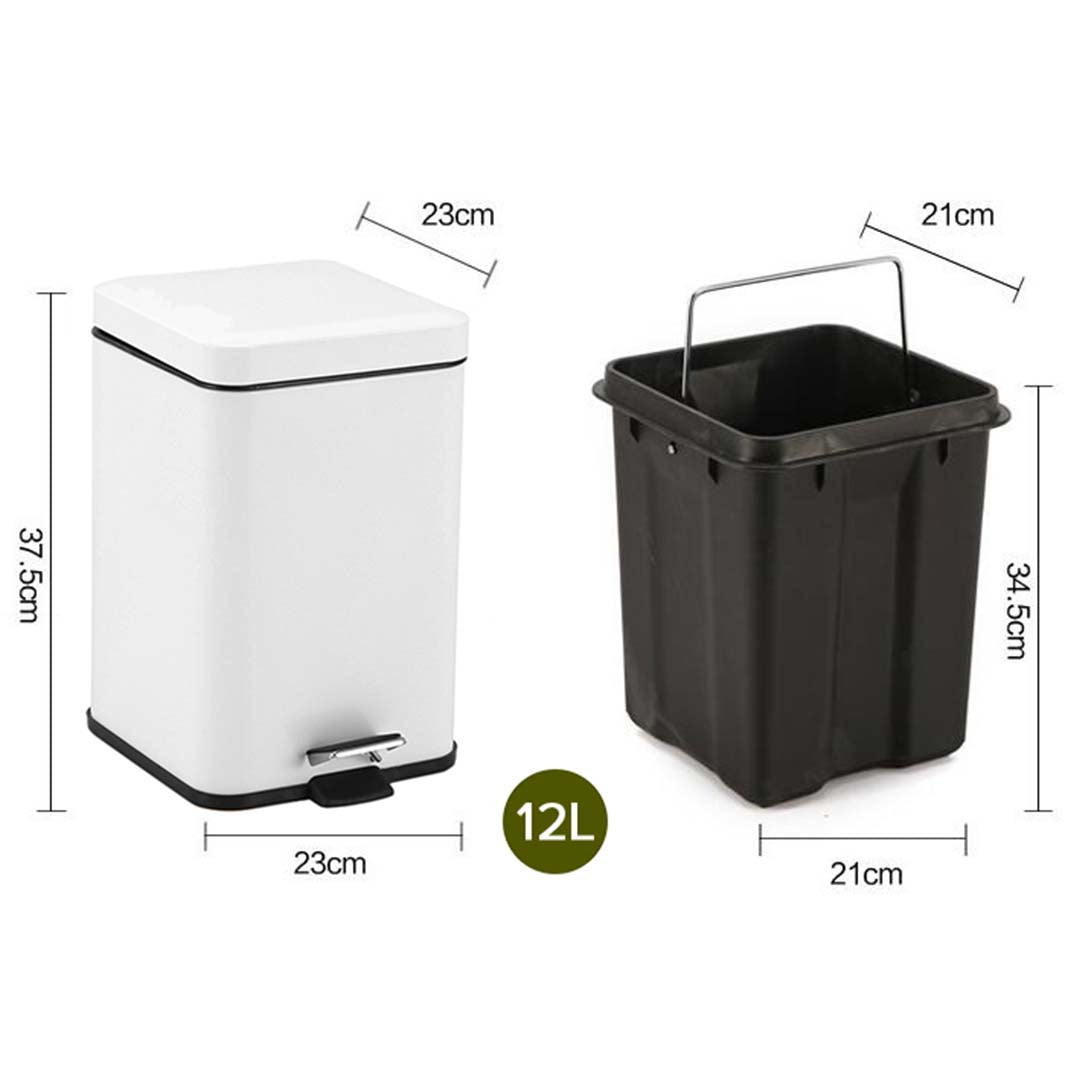 Soga Foot Pedal Stainless Steel Rubbish Recycling Garbage Waste Trash Bin Square 12 L White