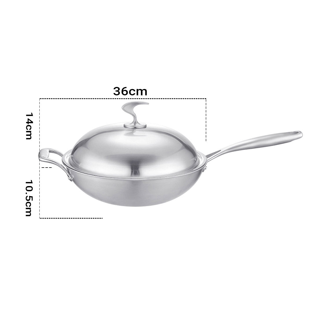 Soga 2 X 18/10 Stainless Steel Fry Pan 36cm Frying Pan Top Grade Skillet With Helper Handle And Lid