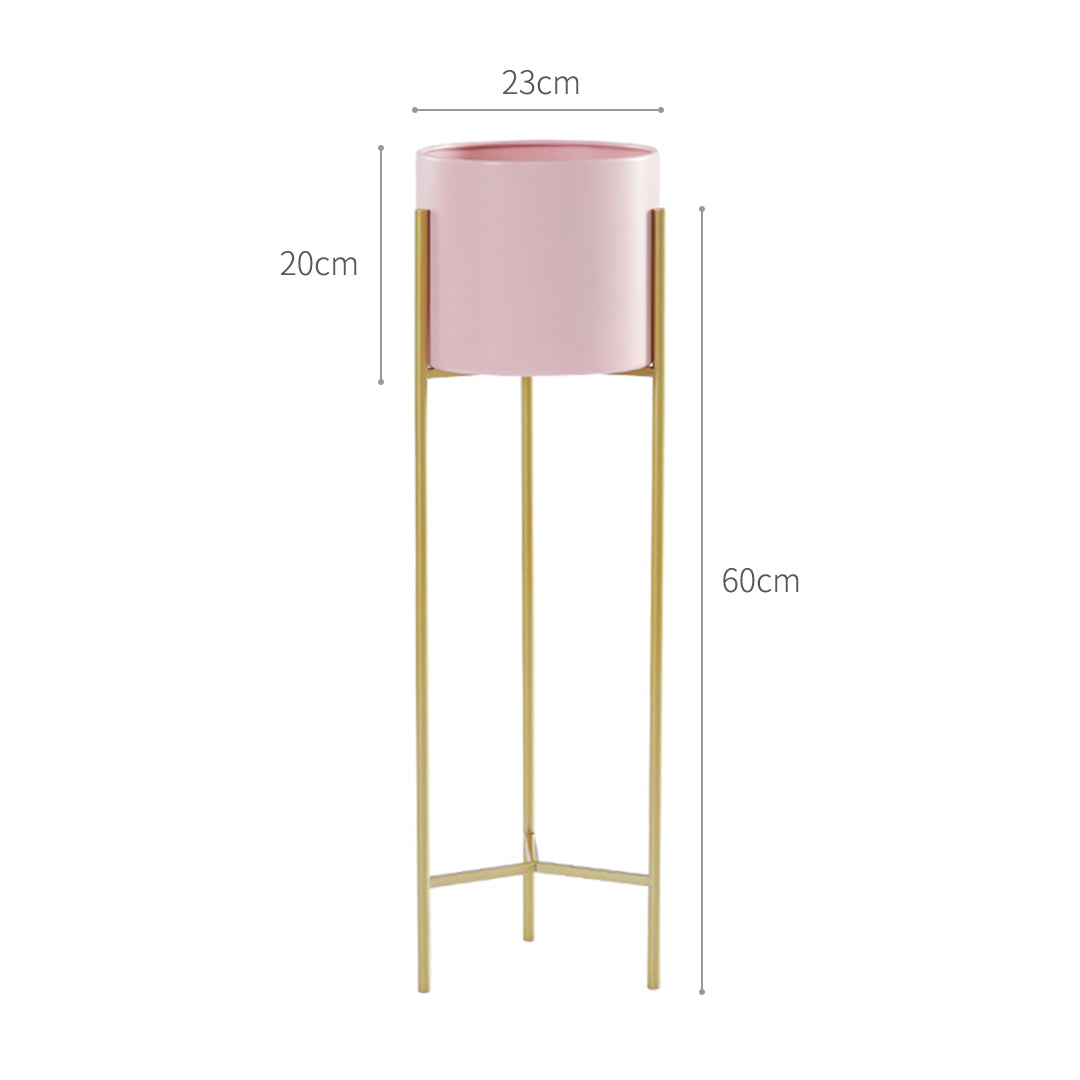 Soga 2 Layer 60cm Gold Metal Plant Stand With Pink Flower Pot Holder Corner Shelving Rack Indoor Display
