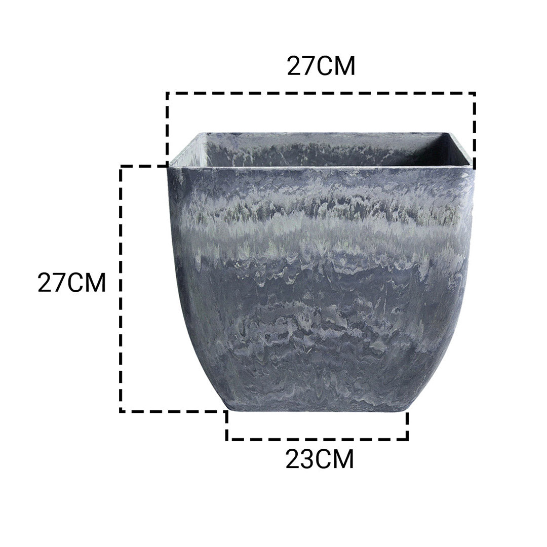 Soga 2 X 27cm Weathered Grey Square Resin Plant Flower Pot In Cement Pattern Planter Cachepot For Indoor Home Office