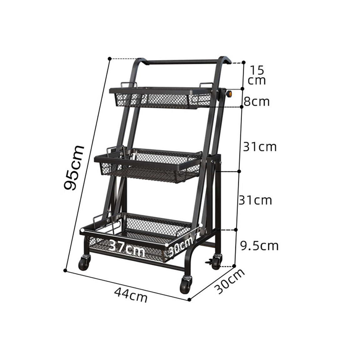 Soga 2 X 3 Tier Steel Black Adjustable Kitchen Cart Multi Functional Shelves Portable Storage Organizer With Wheels