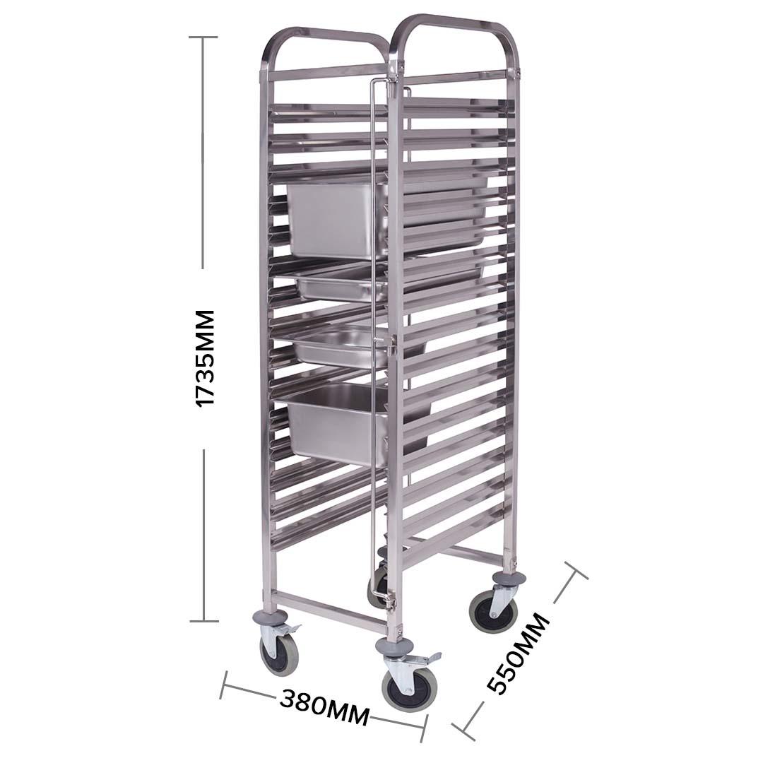 Soga Gastronorm Trolley 16 Tier Stainless Steel Bakery Trolley Suits Gn 1/1 Pans