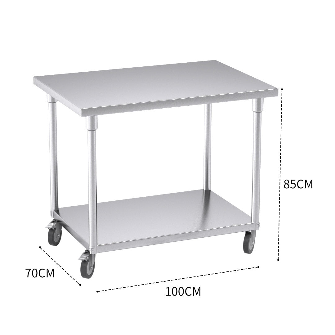 100cm Commercial Catering Kitchen Stainless Steel Prep Work Bench Table with Wheels