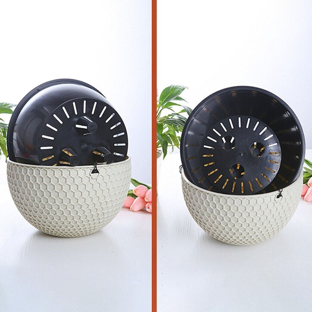 2X White Small Hanging Resin Flower Pot Self Watering Basket Planter Indoor Outdoor Garden Decor