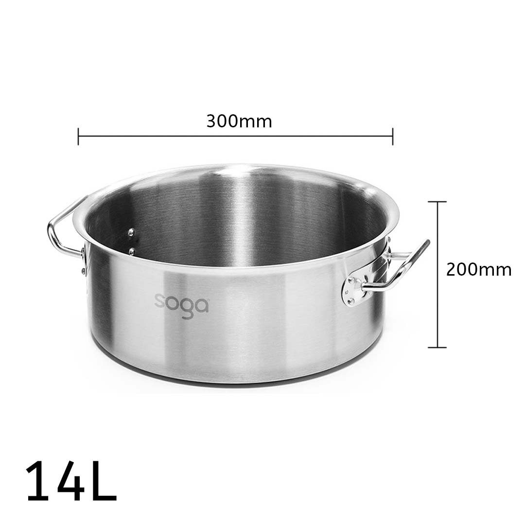 Soga Stock Pot 14 L Top Grade Thick Stainless Steel Stockpot 18/10 Without Lid