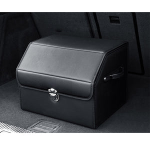 Soga 4 X Leather Car Boot Collapsible Foldable Trunk Cargo Organizer Portable Storage Box With Lock Black Small