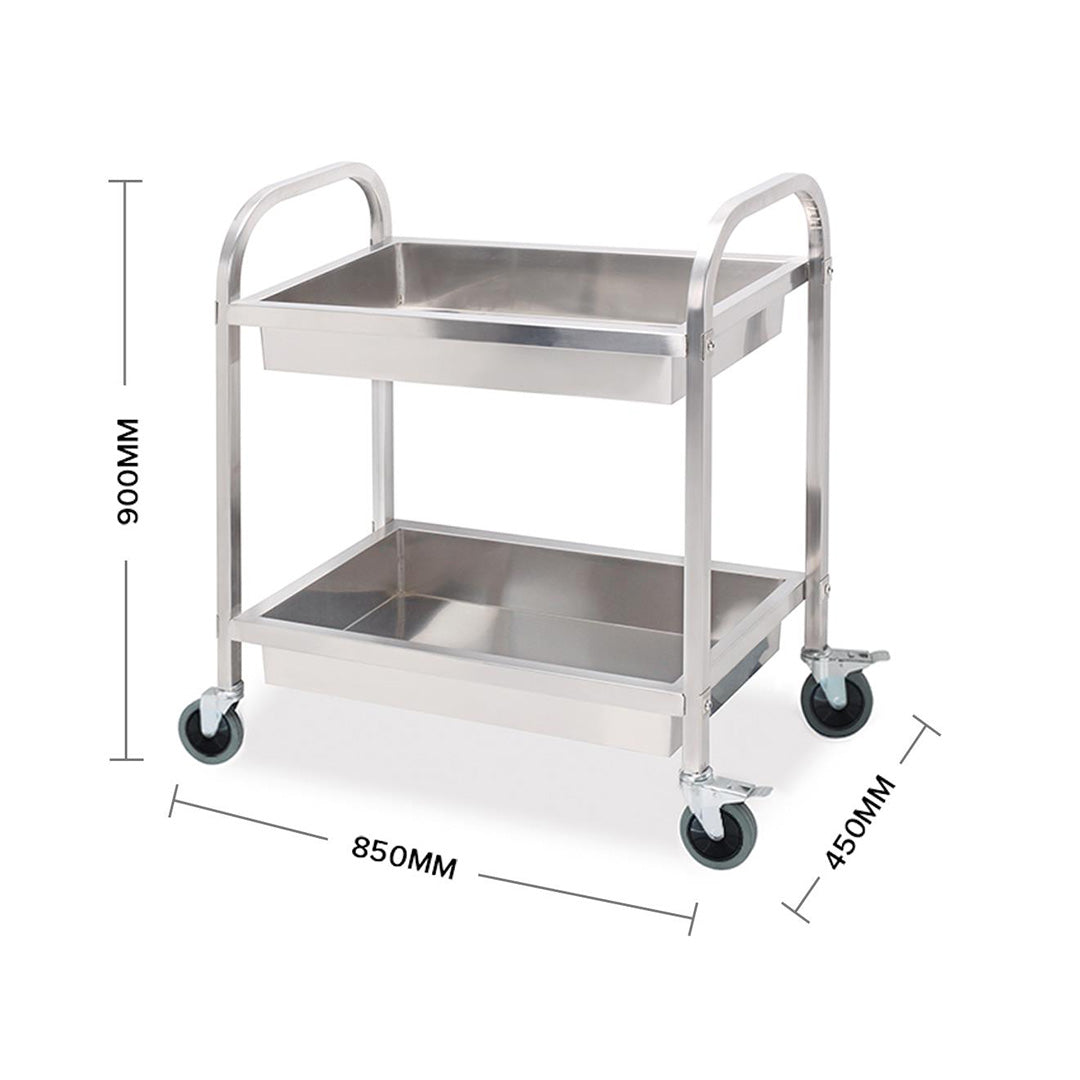 Soga 2 X 2 Tier 85x45x90cm Stainless Steel Kitchen Trolley Bowl Collect Service Food Cart Medium