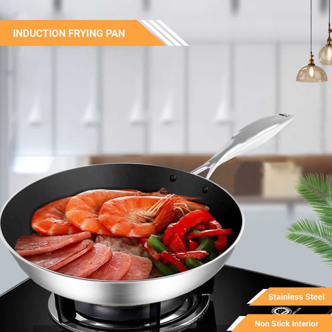 Soga Stainless Steel Fry Pan 24cm Frying Pan Induction Fry Pan Non Stick Interior