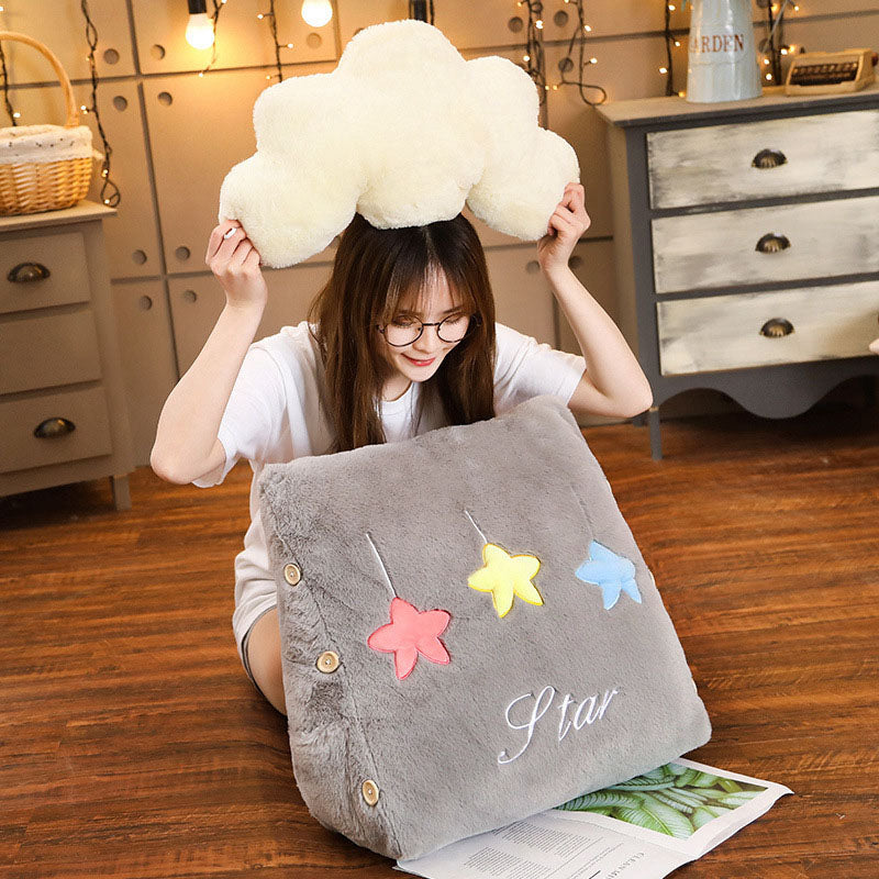 2X Grey Cute Cloud Cushion Soft Leaning Lumbar Wedge Pillow Bedside Plush Home Decor
