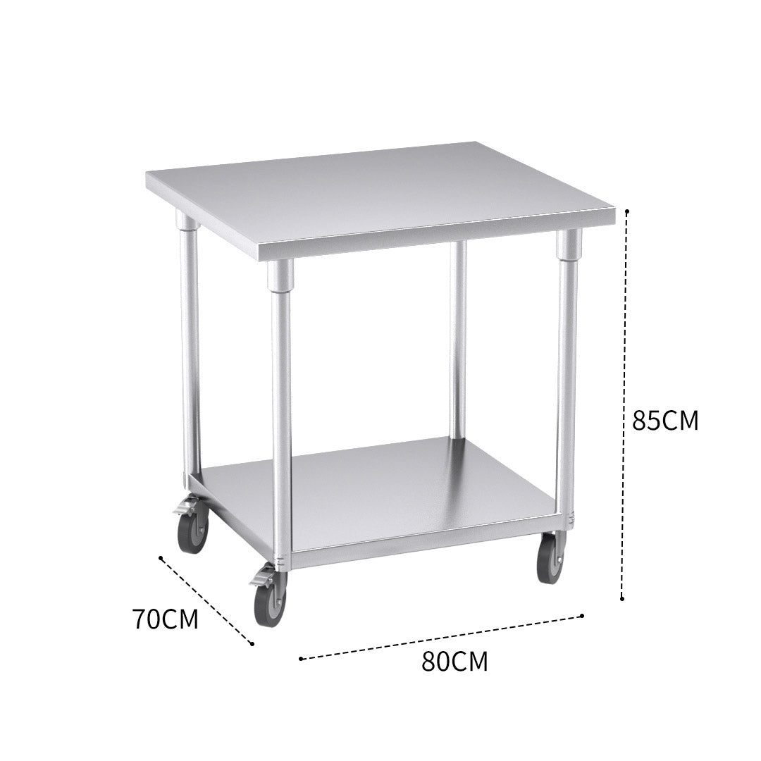 Soga 80cm Commercial Catering Kitchen Stainless Steel Prep Work Bench Table With Wheels