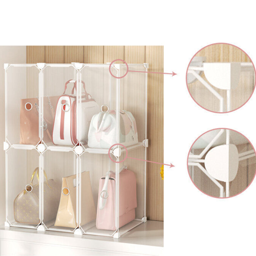 1 Tier Multifunctional PP Plastic Bag Box Portable Cubby DIY Storage Shelves Stackable Handbag Purse Organiser