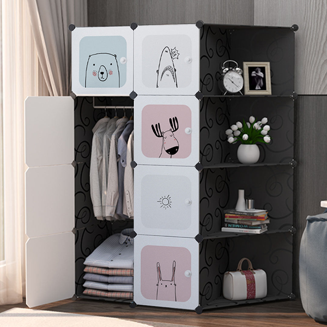 10 Cubes Black Portable Wardrobe Divide-Grid Modular Storage Organiser Foldable Closet with Doors