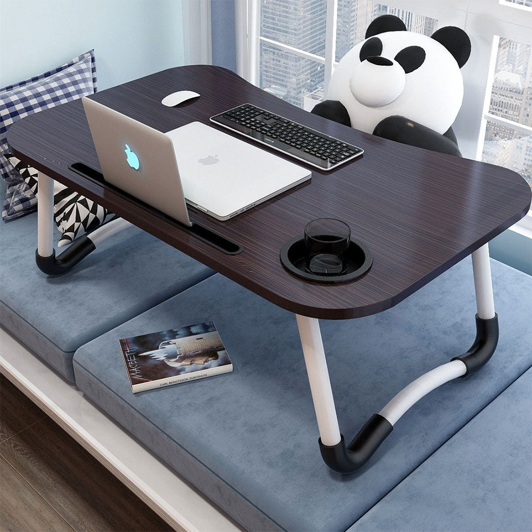 2X Black Portable Bed Table Adjustable Foldable Bed Sofa Study Table Laptop Mini Desk with Notebook Stand Cup Slot Home Decor